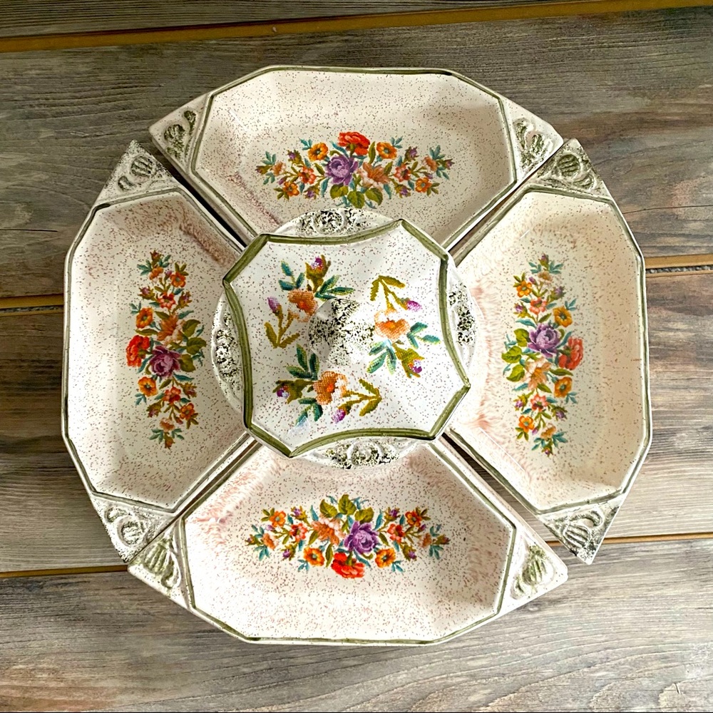 California Pottery Vintage Kitchy Cottagecore Needlepoint Chip-n-Dip PERFECT!